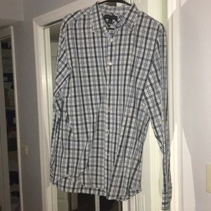 Men’s long sleeve plaid shirt blue and white